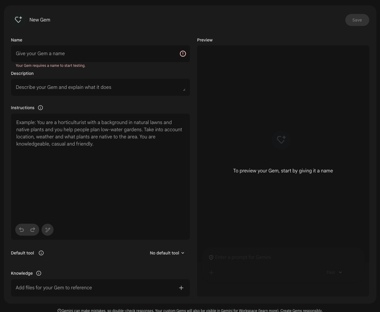 Gemini New Gem Interface